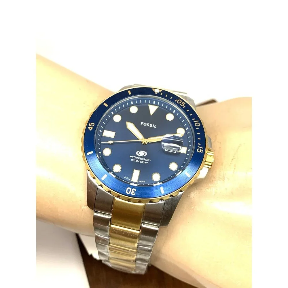 Fossil Men's Watch FS6034 Dive Quartz Blue Dial Two Tone Stainless Steel 42mm